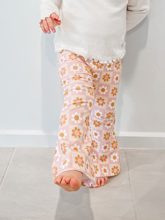 Pink floral retro bootleg flare pants